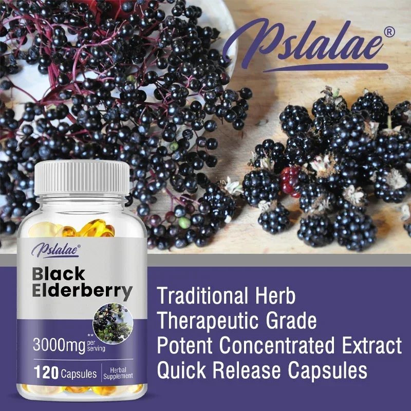 

Organic Black Elderberry Extract 3000 Mg - Contains Vitamin C, Vitamin D and Zinc To Boost Immunity