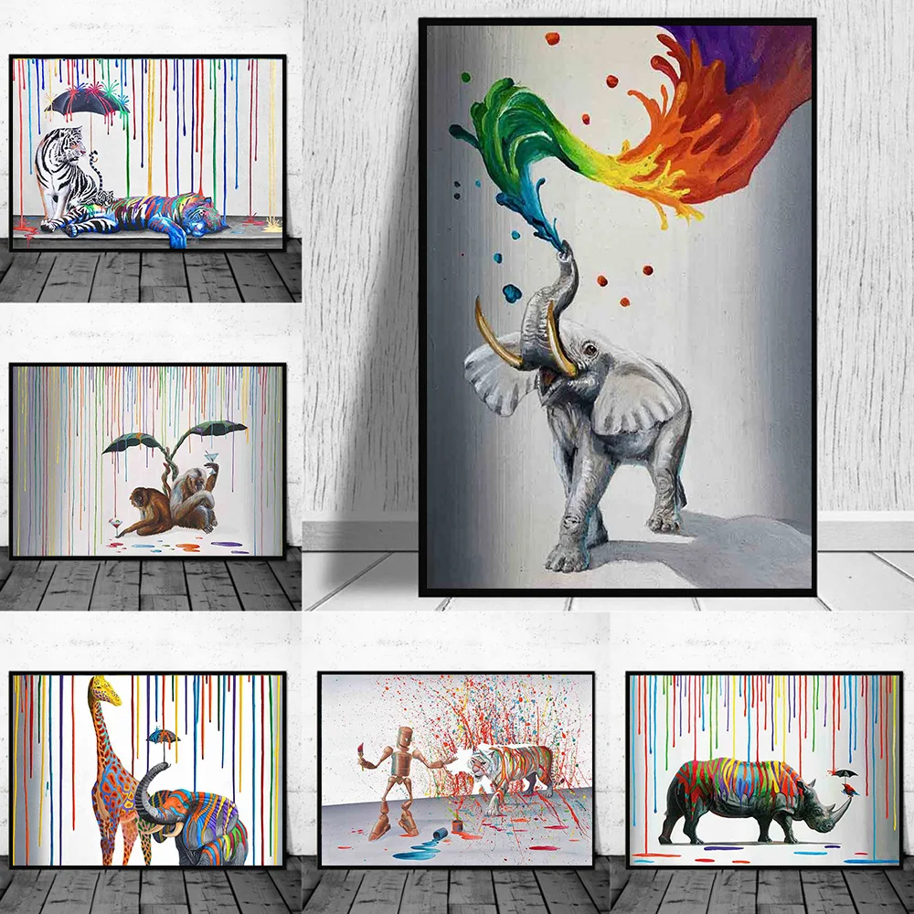 Рисунок на холсте с животными каракули скандинавский абстрактный тигр обезьяна