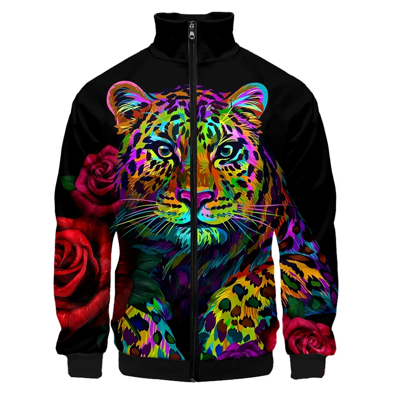 

Tiger Leopard Animal Rose Man Autumn Fashion Fit Zip Jacket 3D Printed Funny Oversized Clothing Hombre Zipper Coat Drop Shipping