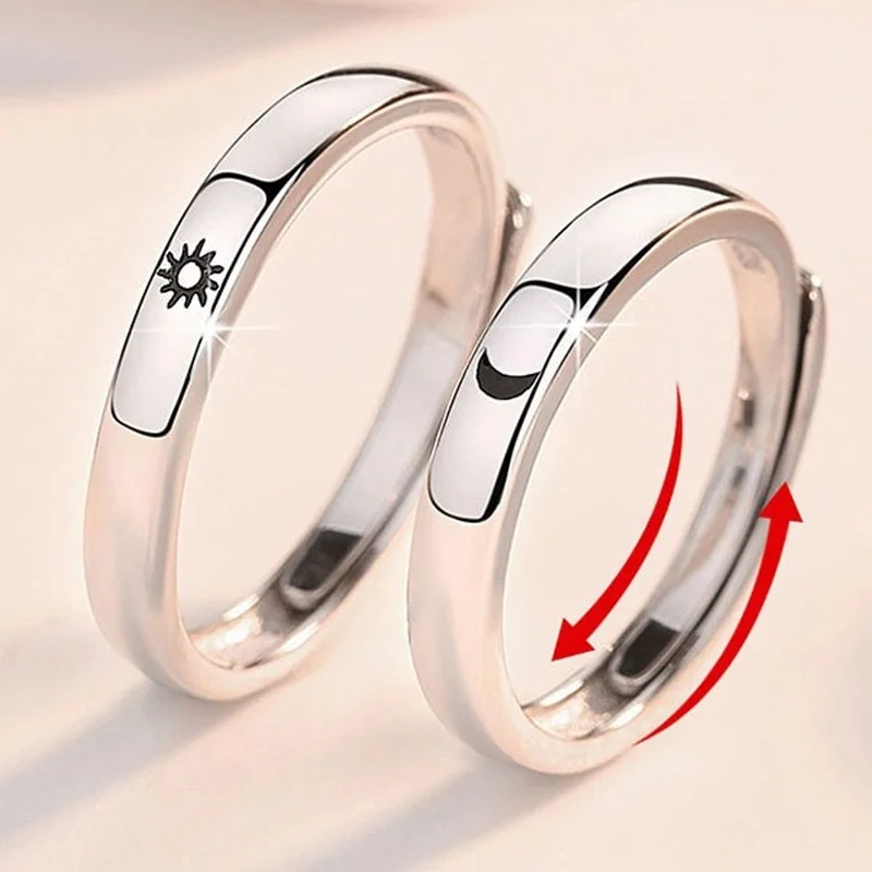 

Sun Moon Couple Rings Open Adjustable Ring Eachother Lover Couple Rings Wedding Jewlery Ring Friends Gift Fit for Most Women Men