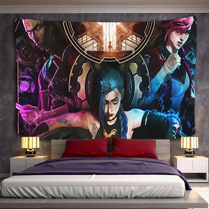 

League Of Legends Cartoon Arcane Jinx Printed Large Wall Tapestry Wall Hanging Bohemian Wall Tapestries Mandala Decor Blanket