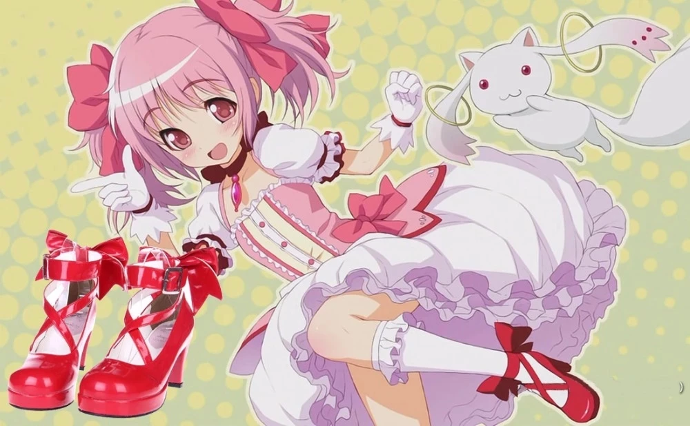 Аниме Puella Magi Madoka Magica обувь для косплея Kaname с красным бантом высокие каблуки