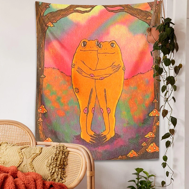

Cottagecore Frog Tapestry Mandala Flower mushroom Hippie Art Wall Hanging Cartoon Children's room Girls Dorm Hoom Decor Mural