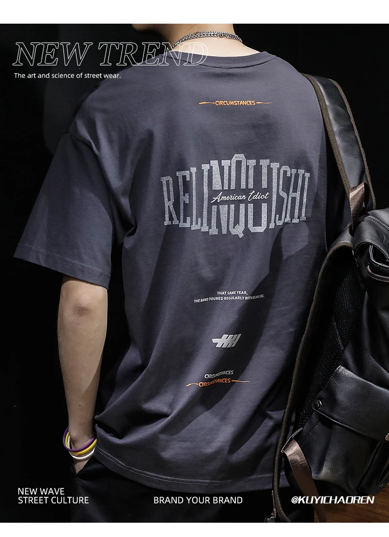 

M4461 Summer cotton short-sleeved t-shirt men's loose fat plus size men's half-sleeve printed t-shirt