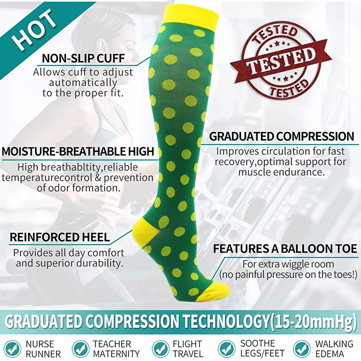 Wholesale Men and Women 15-20mmHg Compression Socks Best for Graduating Athletic Medical Running Flying Traveling Sports Socks