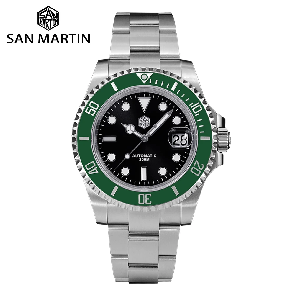 

San Martin Sub 41mm Mens Watch Luxury Water Ghost PT5000 SW200 Dive Automatic Mechanical Sapphire Date Cyclops 20Bar Luminous