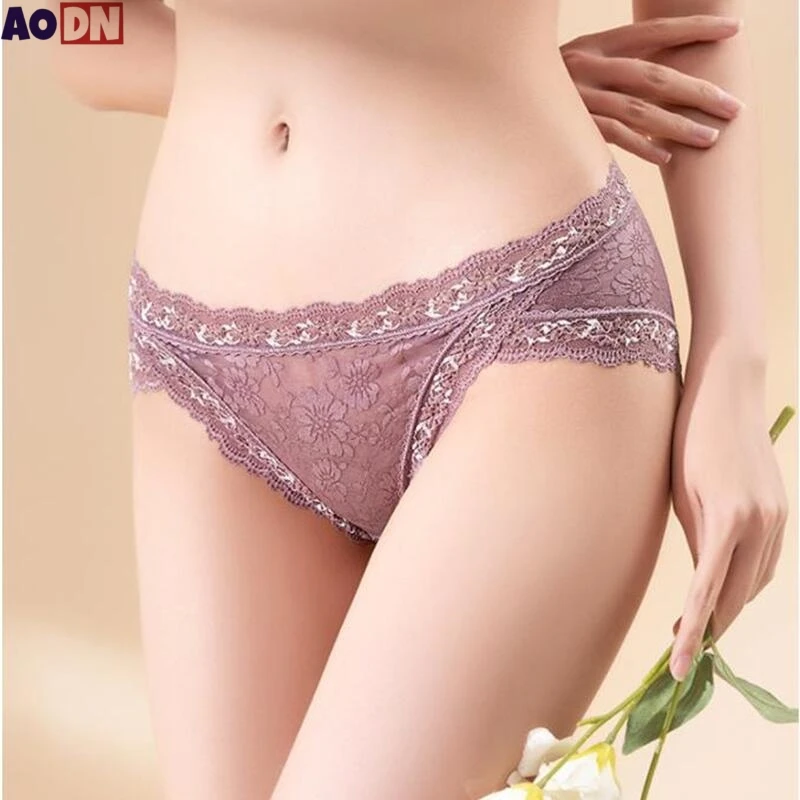 Женские трусики с вышитым принтом удобные трусы кружевными краями для женщин