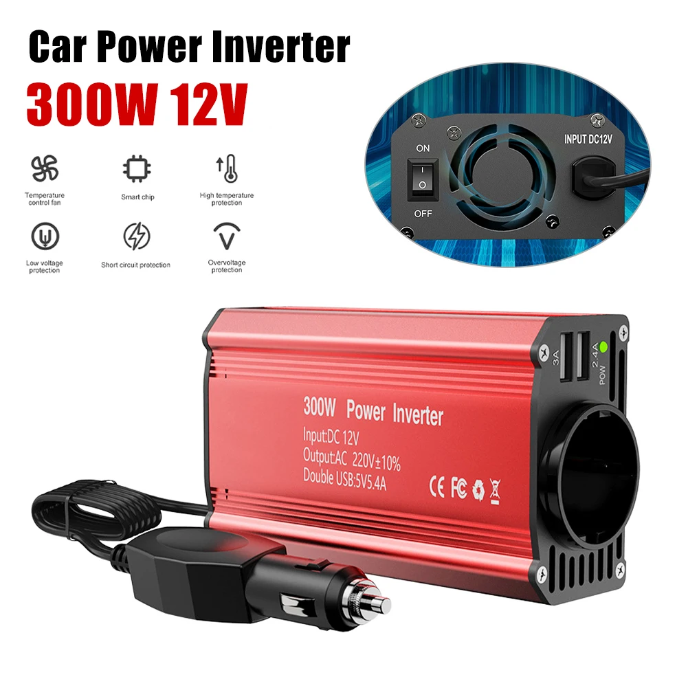 

300W Car Power Inverter DC12V To AC 110V/220V Dual USB Power Conversion Adapter Modified Sine Wave 3A Fast Charging Accessories