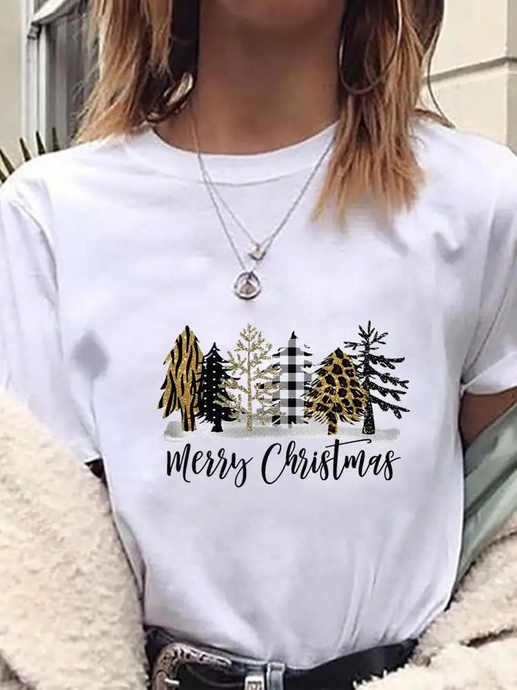

Тренд леопардовой елки, Милая женская футболка с графическим рисунком на Рождество и новый год, модная женская Повседневная футболка с коро...