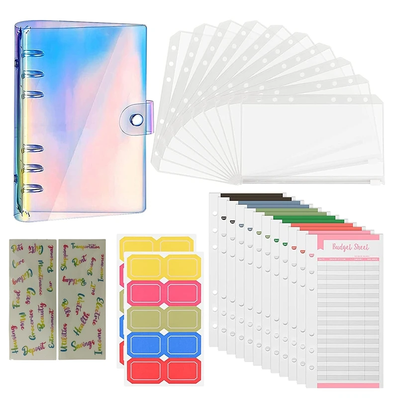 

A6 Budget Binder Soft PVC Notebook 6-Ring Cover Planner Organizer With Budget Envelopes Sheets Pockets And Letters Label
