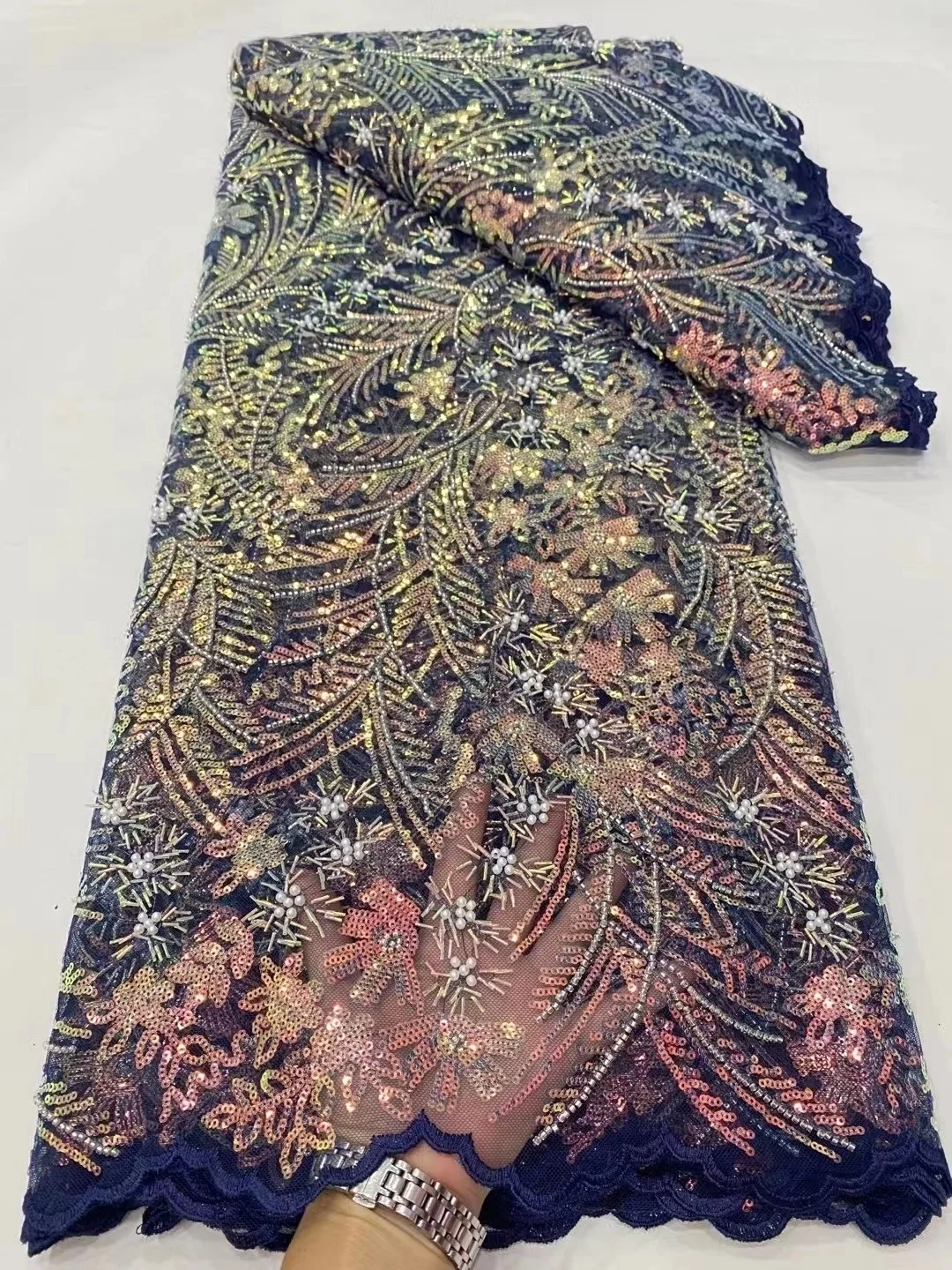 2024 Высококачественная французская сетка с вышивкой и блестками кружевная ткань