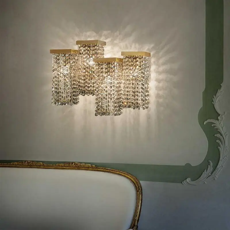 

New modern crystal luxury wall lamp bedroom Sconce living room corridor stair porch background wall decorative cristal lighting