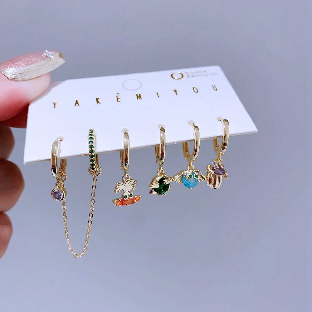 6 шт./компл. смешанные серьги-подвески с цирконием для женщин позолоченные