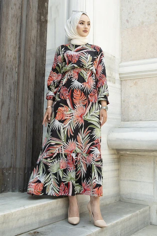 

Beli Wheel Leaf Print Dress Piliseli Tunic Kimono Knitwear Pano Kaftan Abaya Prayer Gown Hijab headscarf hijab