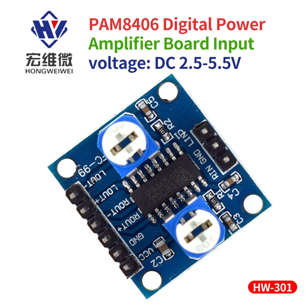 

10pcs PAM8406 Digital Amplifier Board Dual-channel Stereo Audio Module W/ Volume Potentiometer 5Wx2 Stereo M70 Smart Electronics