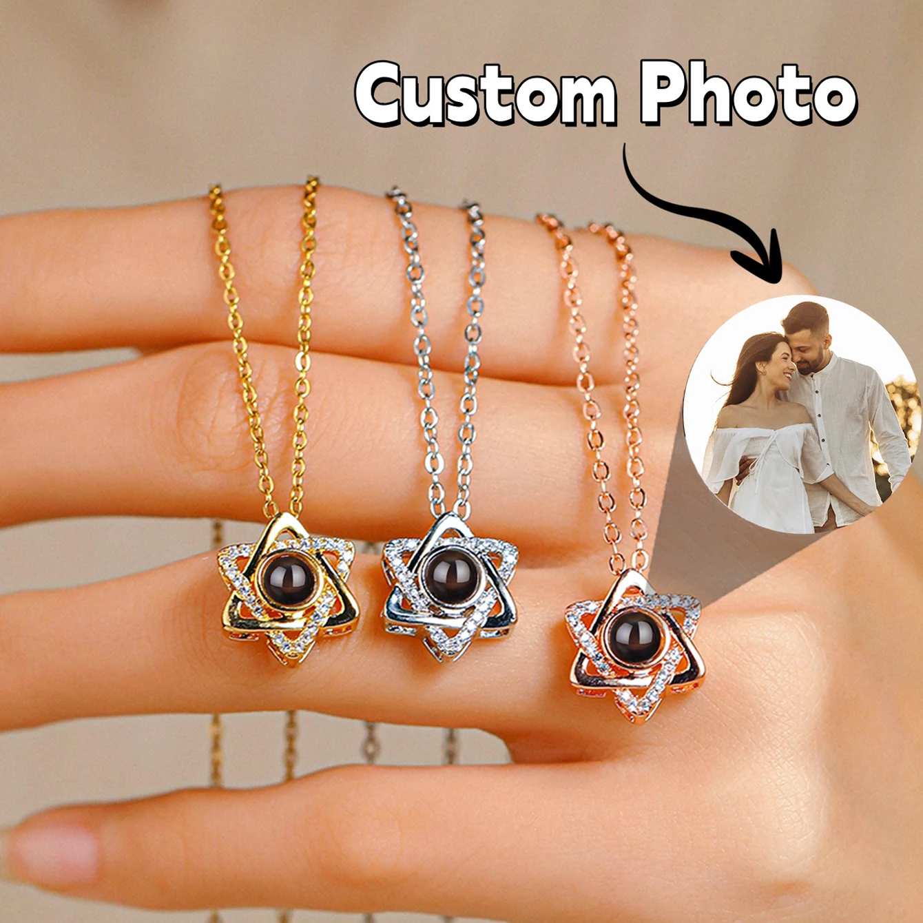 DHQH Новое шестиконечное звездное ожерелье с фотопроекцией на заказ подарок день