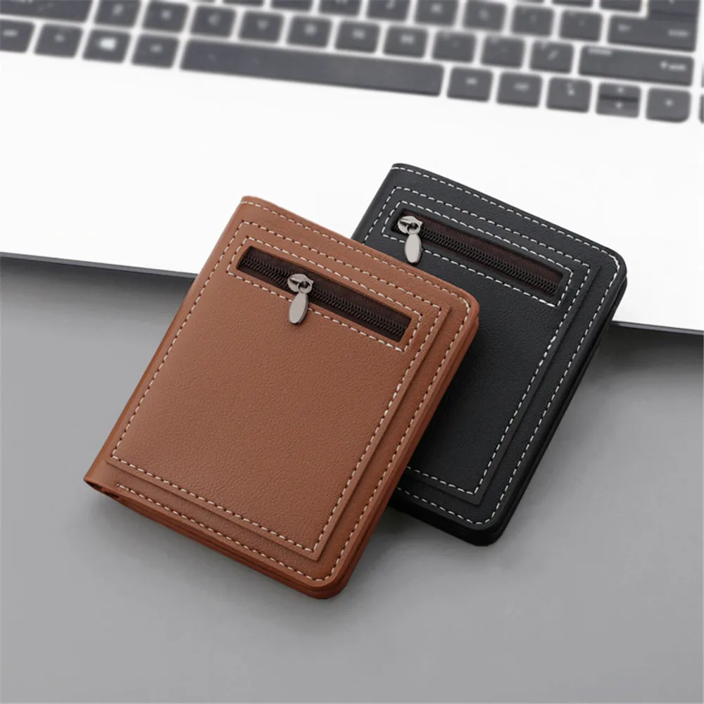 Mini Thin Men Wallet Card Holder Canvas Male's Purse Coin Pouch Card Holder Short Vertical Pu Leather Wallet Money Bags