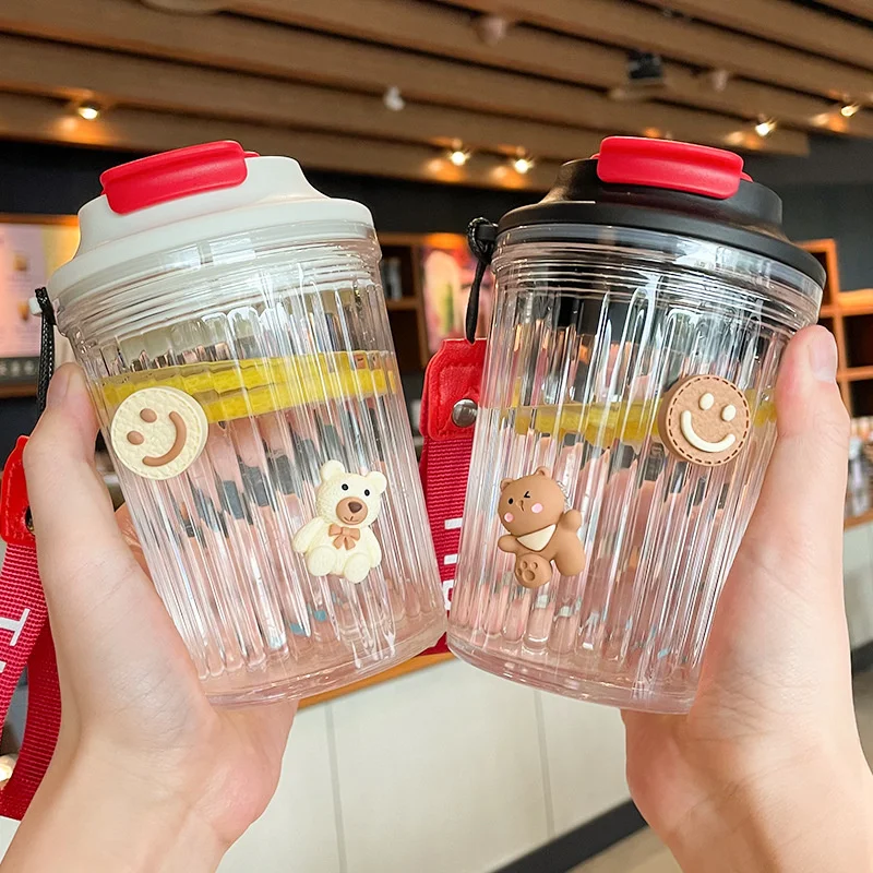 

Net Red Cup with Cover Cup Ins Wind Coffee Cup Portable Straight Drink Cup High Beauty Milk Cup Female Water Cup Accompanying