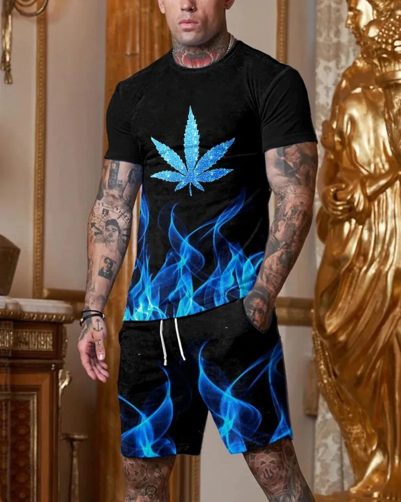 Summer Men Set Fashion Outfit Geometric Pattern Dot Casual Oversized Sportswear 3D Printed Harajuku T-Shirt Shorts 2 Piece Suit