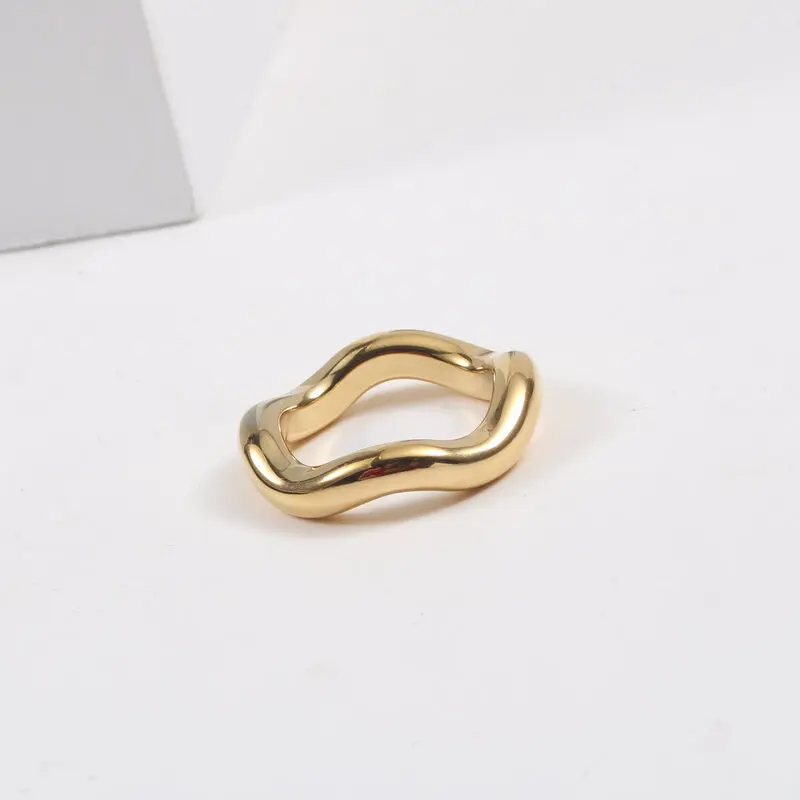 

PVD Gold Finish Chunky Wave Ring for Women Stainless Steel Rings