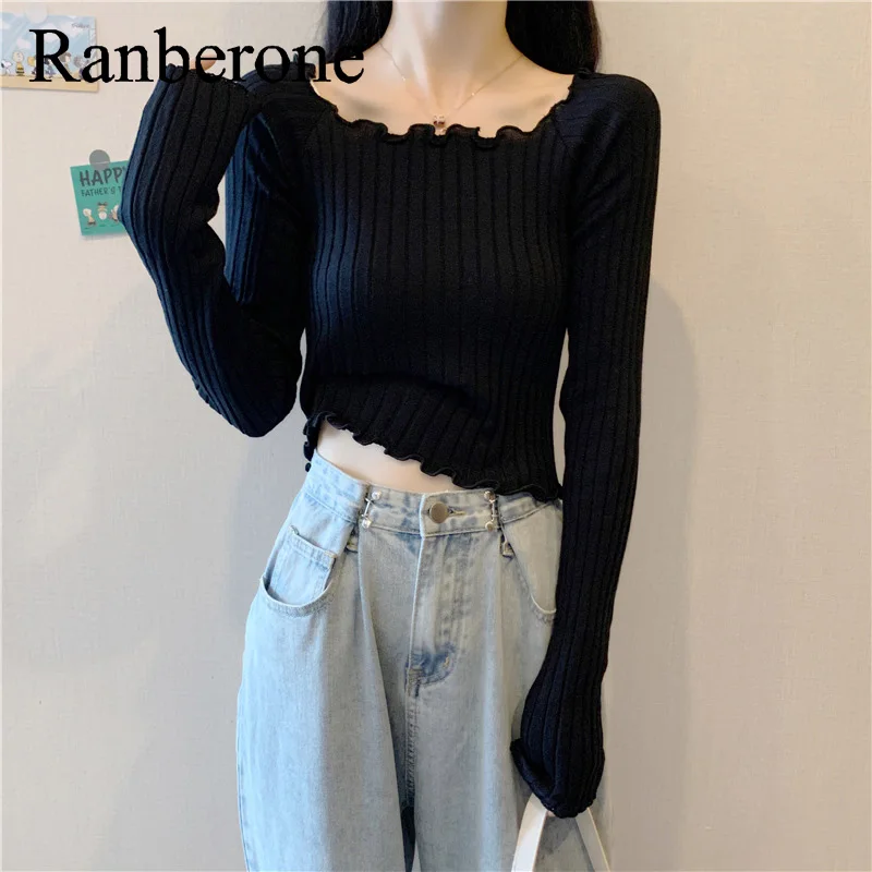 Женский свободный пуловер с V-образным вырезом и коротким рукавом |