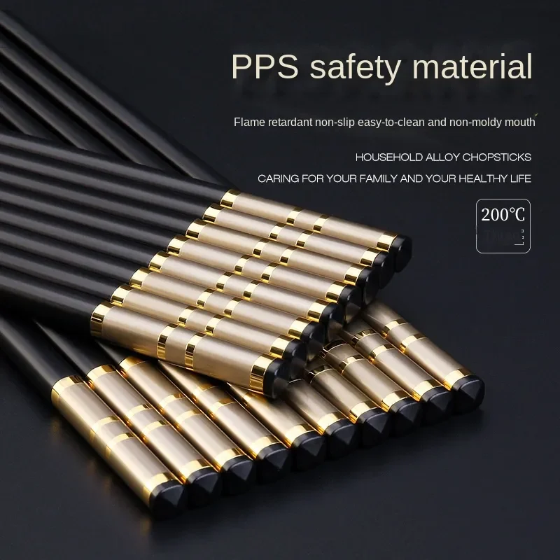 

Rose Gold. New Arrival High-end 10 Pairs PPS Alloy Household Chopsticks Gift Set with High-temperature Resistance in Gold, Silve