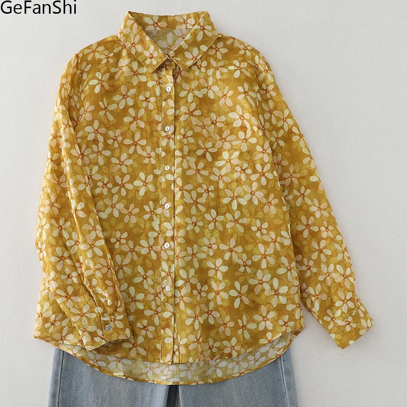 Новая весенне-осенняя мода с цветочным принтом и длинными рукавами на пуговицах