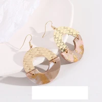 clay metal dangle unusual earrings jewelry earrings for women abstract pattern handmade gold foil polymer clay drop
