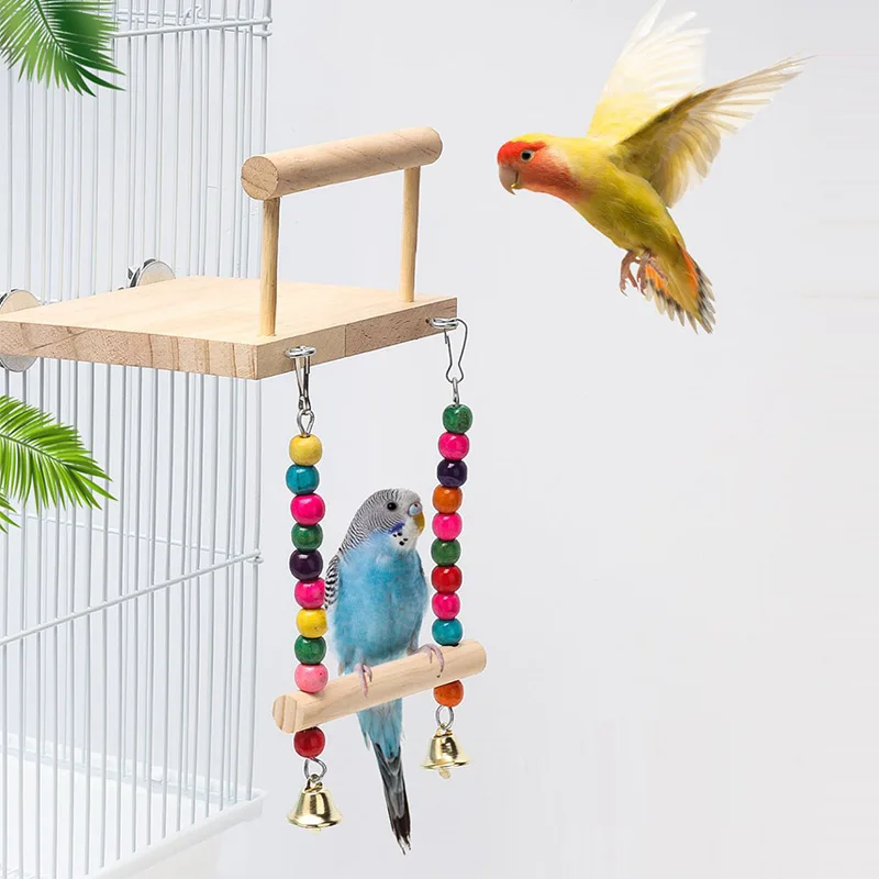

Parrot Bird Wooden Swing Perch Stand Pet Toy Hanging Platform Stand Rack Playstand Budgie Parakeet Perches Board For Birds Cage