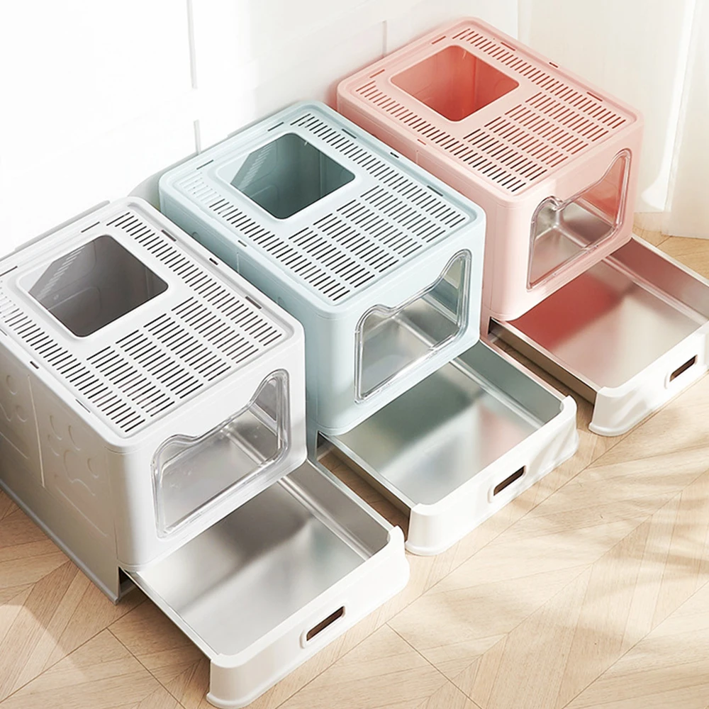 Полностью закрытый лоток для кошачьего туалета из нержавеющей стали большой тип