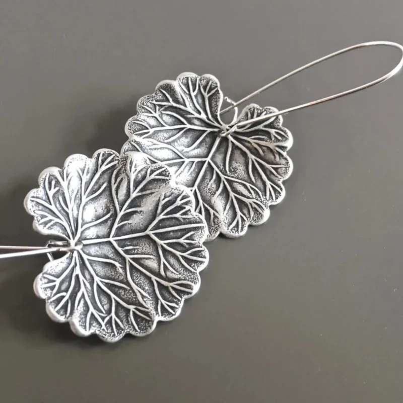 Elegant Metal Artisan Hand Carved Leaf Earrings Women's Wedding Bridal Hook Drop Earrings