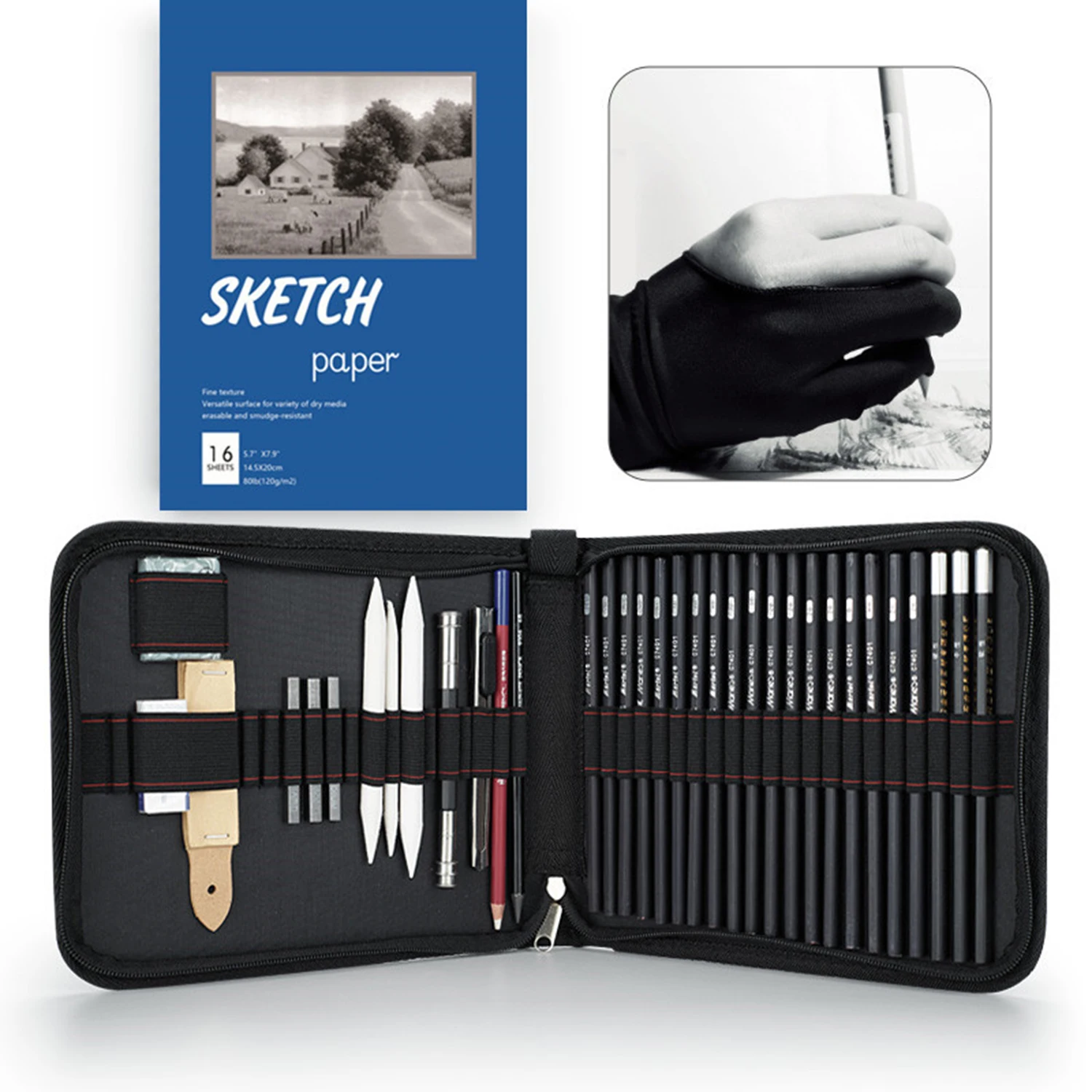 37 Pack Drawing Set Sketch Kit, Sketching Supplies with Sketchbook, Graphite, and Charcoal Pencils, Art Drawing Kit for Artists