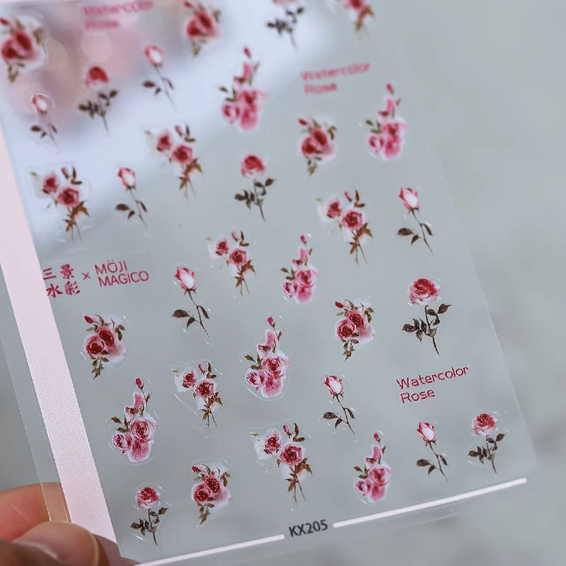 1 лист акварельных розовых роз декоративные наклейки для ногтей весенние 3D