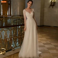 boho scoop neck long sleeves wedding dress vestidos de noiva removable beaded tulle sweep train bridal gown robe de mari%c3%a9e
