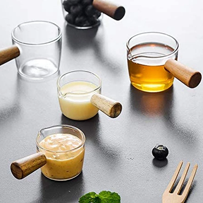 6 шт. прозрачная стеклянная Сливочная машина с деревянной ручкой мини-кувшин для