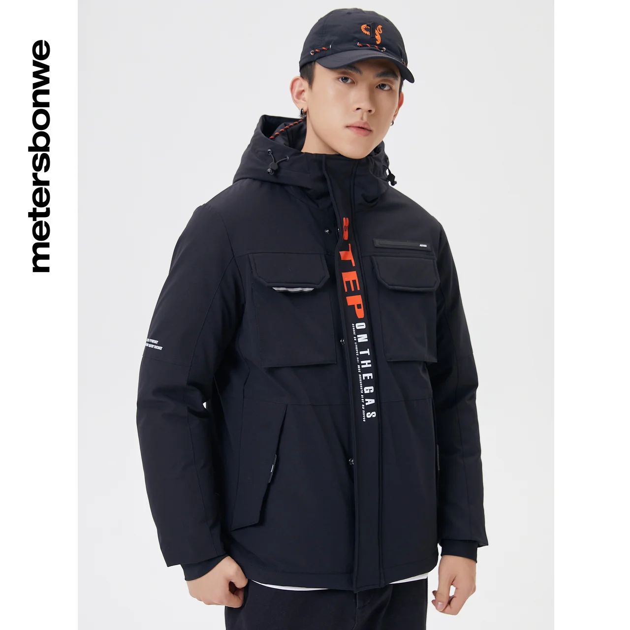 Metersbonwe Men's Multi-Pocket Hooded Cargo Down Jacket 80%Duck Down Thick Print Warm Wear Loose Male Hot Sale Winter Coat