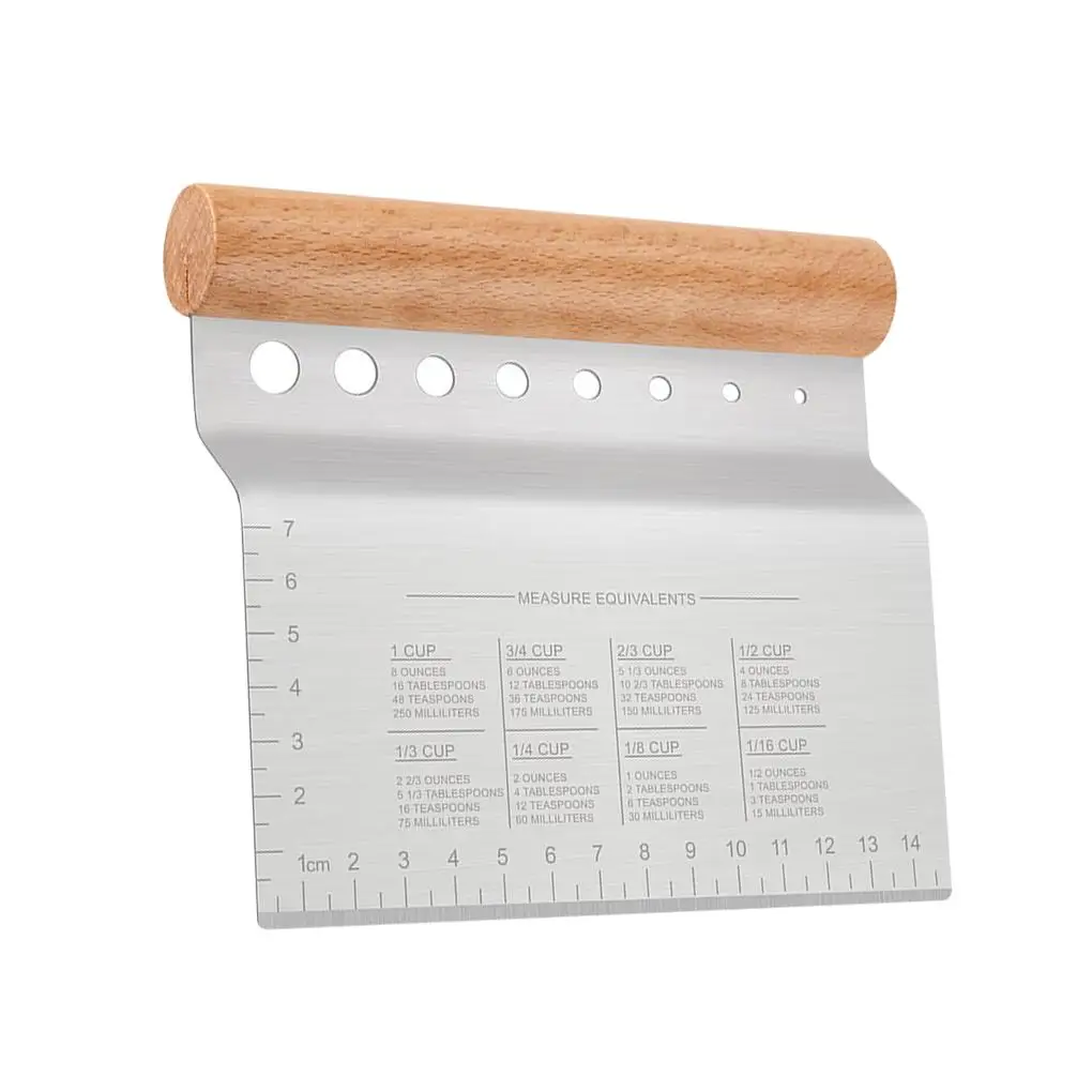 

1pc Stainless Steel Dough Chopper 8-Hole Bench Scraper Kitchen Bread Pastry Slicer With Wooden Handle Baking Accessories Tool