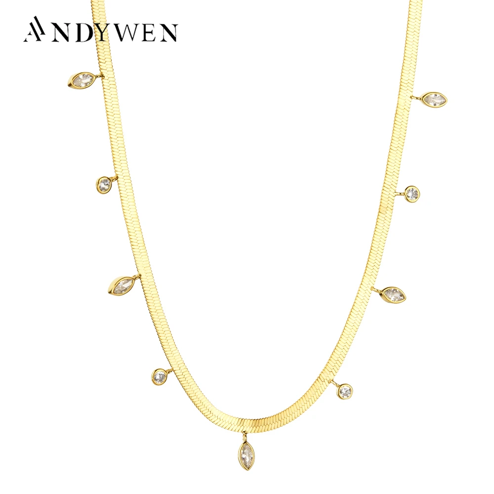 

ANDYWEN 925 Sterling Silver Gold Chain Necklace Choker 2021 Ovals Zircon Crystal Luxury Fashion Jewels Rock Punk Gift Party