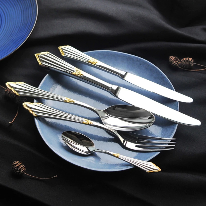 

Modern Luxury Thicken Cutlery Set Royal Eco Friendly Silver Dinnerware Gift Set Design Juegos De Vajilla Home Decoration Ec50cj