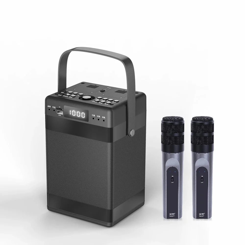 

Портативный наружный караоке-динамик с микрофоном и синими зубьями