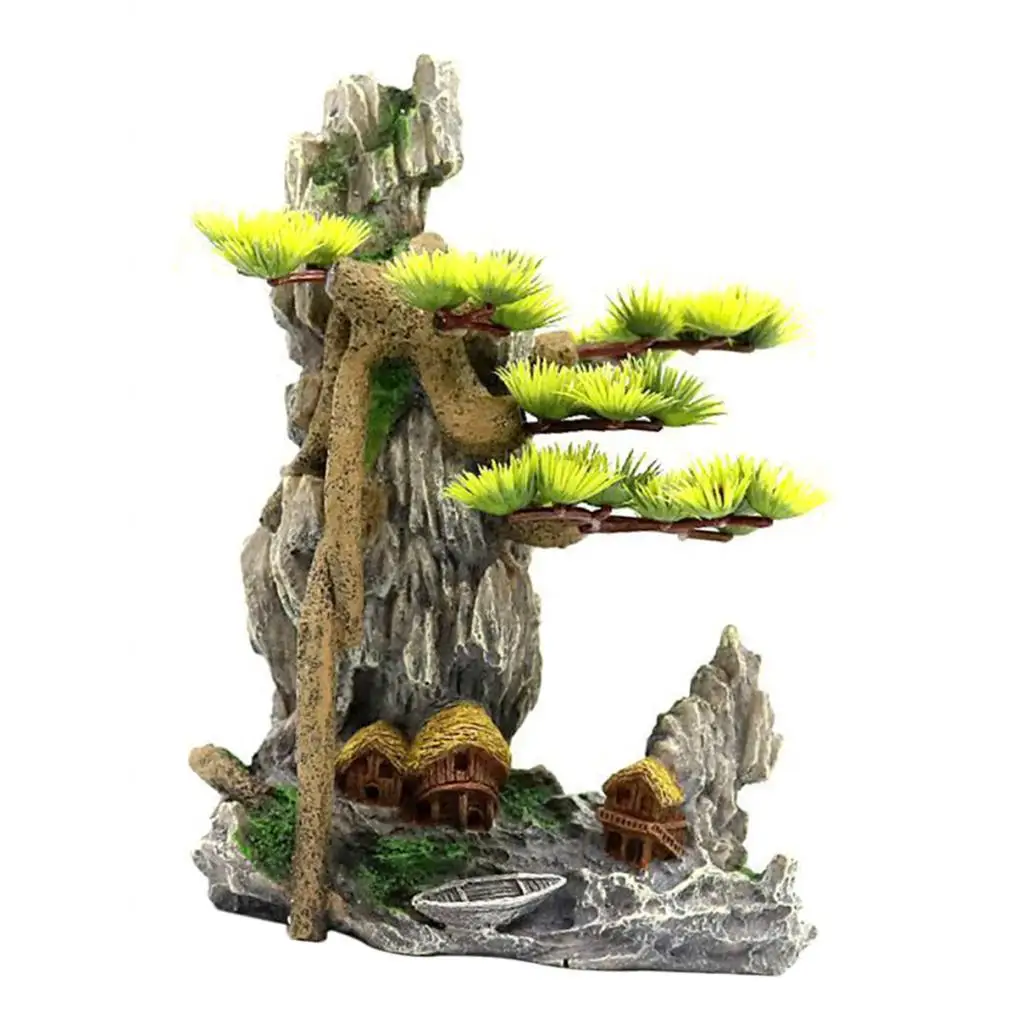 

Creative House Scenery Tree and Mountain Scenic - Aquarium Figure Ornament for Fish Tank Decoration Terrariums Habitat Décor