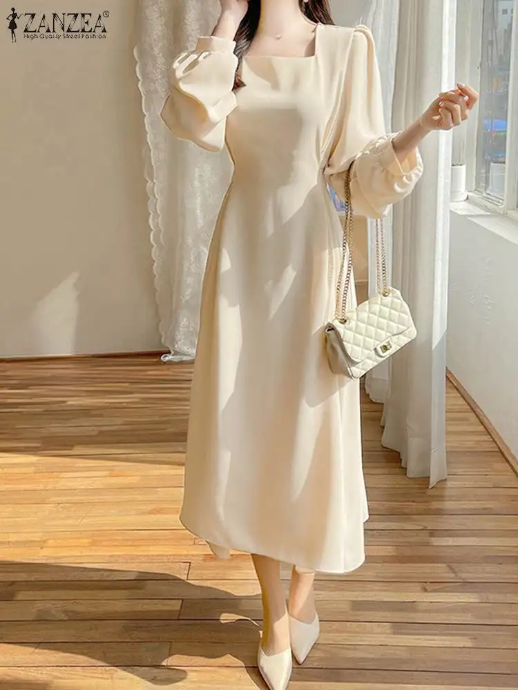 

Женское платье с длинным рукавом-фонариком, женское платье-макси, модное Бандажное длинное платье с поясом, повседневное однотонное платье ...