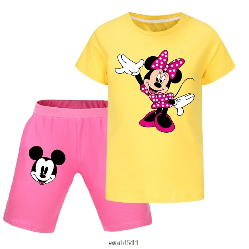 Спортивный костюм для мальчиков с Микки и Минни летняя детская модная футболка