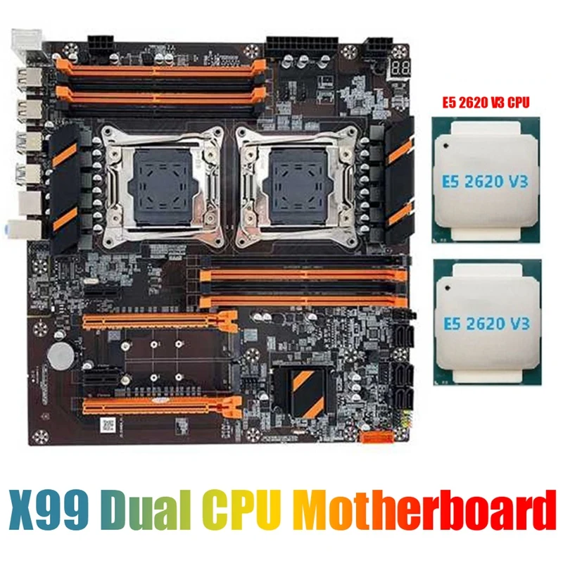 

Материнская плата X99 с двойным процессором, поддержка DDR4 ECC память, поддержка 2011-V3, материнская плата ЦПУ, черная прочная печатная плата с процессором 2XE5 2620 V3
