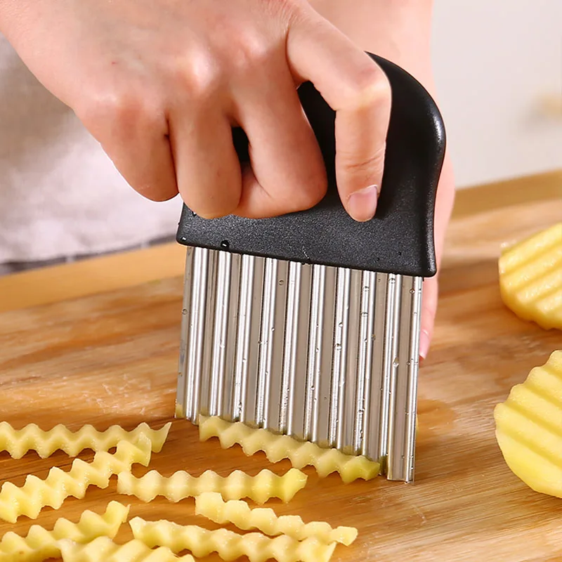 Stainless Steel Potato Chip Slicer Dough Vegetable Fruit Crinkle Wavy Slicer Knife Potato Cutter Chopper French Fry Maker Tools images - 6