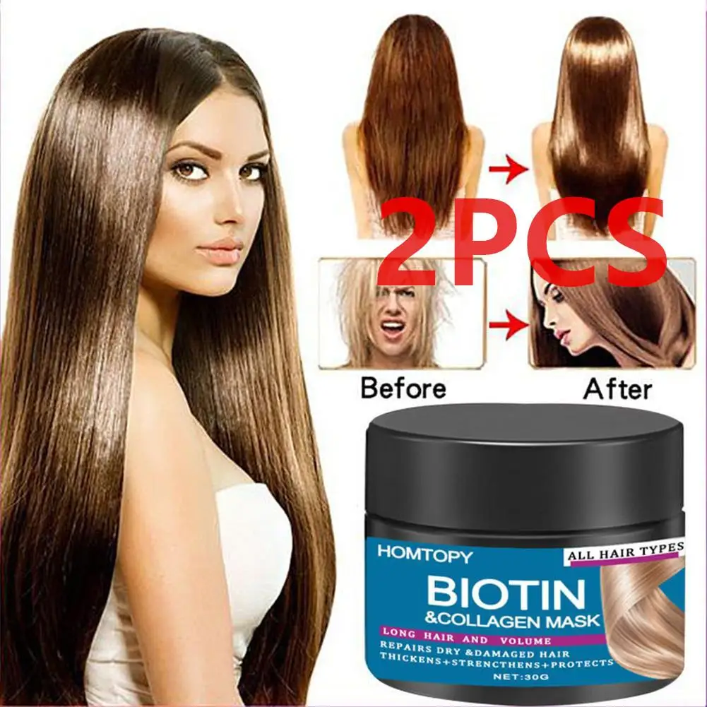 

2X Biotin Collagen Keratin Hair Mask Smoothing Straightening Scalp Treatment Repair Damage Dry Frizzy Soft Hair Care Beauty