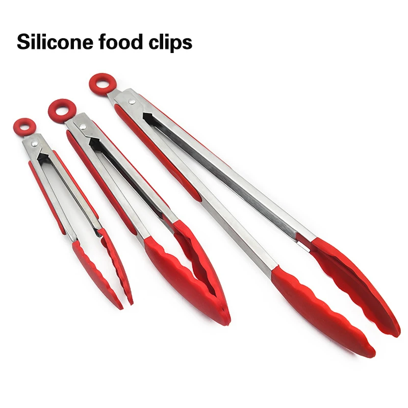 

1 PC Silicone Food Tong Stainless Steel Kitchen Tongs Silicone Non-slip Cooking Clip Clamp BBQ Salad Tools Grill Kithch Tools