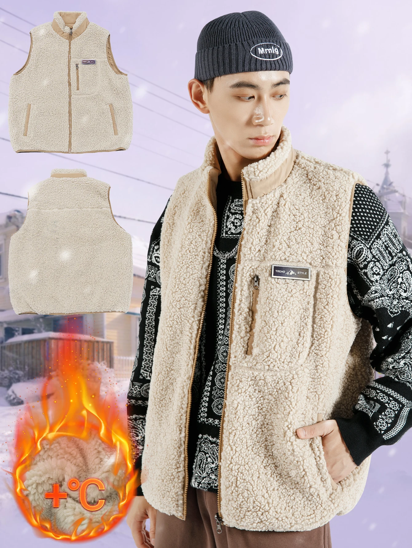 Мужской флисовый жилет из шерпа большого размера куртка без рукавов с реверсом