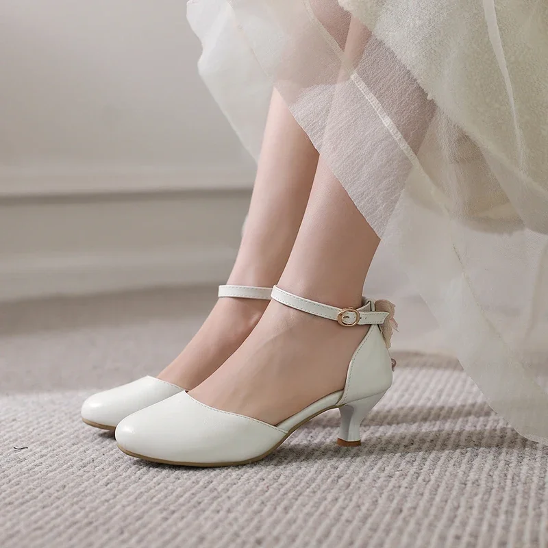 Женские босоножки с бантом-бабочкой белые бежевые или Розовые на высоком каблуке