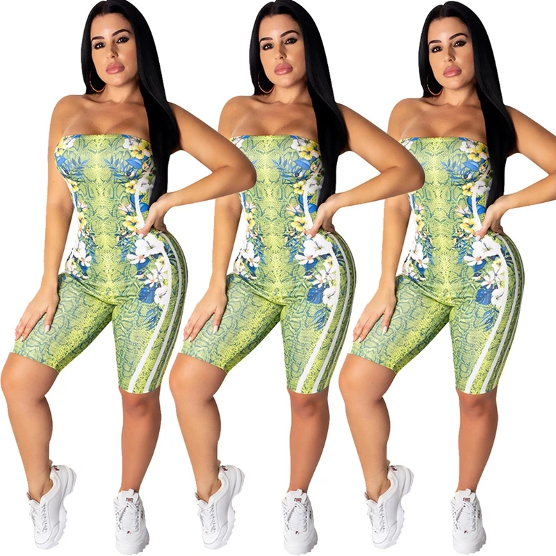 Сексуальный женский комбинезон летний обтягивающий с цветочным принтом